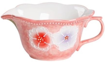 OUYUE Gravy Boat Gravy Jug Hand-painted Ceramic Drainage Bowl Seasoning Bowl Juice Bucket Gravy Boat For Family(Pink)