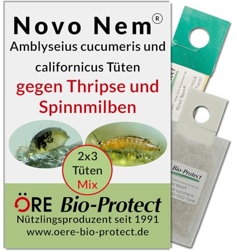 Novo Nem® Raubmilben Kombipack – 2 x 3 Tüten für 3-6 Pflanzen gegen Thripse und Spinnmilben an Zierpflanzen oder Gemüse, biologisch und umweltfreundlich
