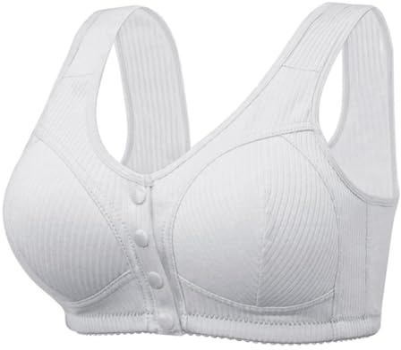 PrinStory Ribbed Bras For Women Front Closure No Underwire Comfort Senior Wireless Snap Closing Bra