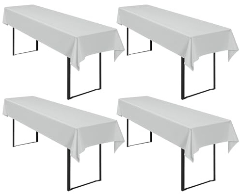 Pesonlook 4Stück Biertisch Tischdecke Hellgrau für Biertisch, 250 x 100cm | Biertisch Cover Universell für 50 cm und 70 cm Biertisch, Waschbar Polyester Rechteckige Tischdecke für Partys im Freien