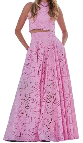 2-delat set för kvinnor, ärmlös linne och A-linjekjol med elastisk midja, loungewear-set, elegant tvådelad klänning, streetwear, sommar-strandkläder, rosa, L