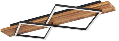 EGLO LED Deckenleuchte Boyal, Deckenlampe 2-flammig | Wohnzimmerlampe aus rustikalem Holz und schwarzem Metall, Lampe Decke FSC zertifiziert, warmweiß, 78 cm