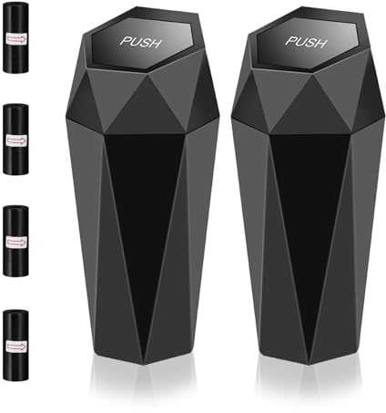 2 pcs Papelera coche, Cubo de Basura para Coche con Tapa, Cubo de Basura para Coche Pequeño con 4 Bolsas de Basura, Accesorios para Interior de Coche para Casa, Cocina, Oficina, Dormitorio (Negro)