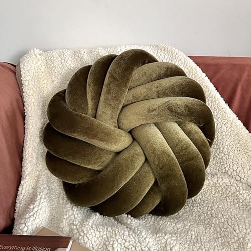 Knot Pillow,13.7 inch Soft Decorative Knotted Throw Pillow,Handmade Braided Throw Pillows for Home Sofa Bedroom Room Decor (Dark Green)