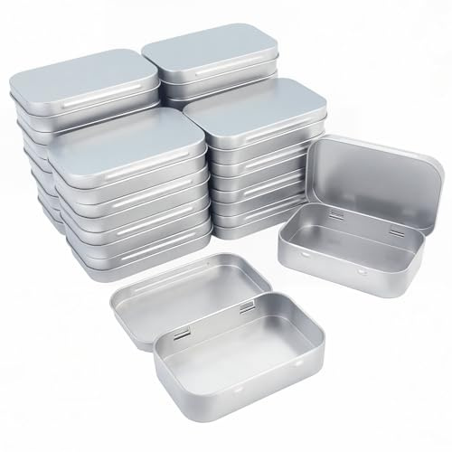 Goodma 20 Pieces Rectangular Metal Empty Hinged Tins Containers Basic Necessities Home Storage Organizer Mini Box Set, 95 x 62 x 20 mm (Silver)