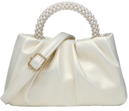 Damentaschen PU Leder Handtasche Weiß Perlen Mini Umhängetasche Exquisite Clutch Abendtasche Hochwertige Materialien Perfekte Wahl für Abendveranstaltungen und besondere Anlässe