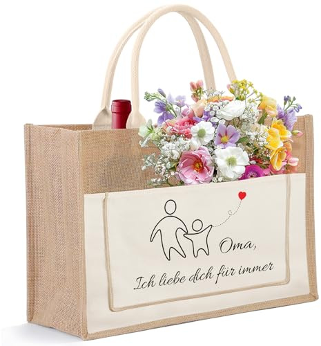 Mngevcy Jutetasche Personalisiert, Geburtstagsgeschenke Frauen, Faltbare Wasserdicht JJute-Einkaufstasche für Oma Geschenk, Geschenk für Oma Muttertag Weihnachten Ruhestand