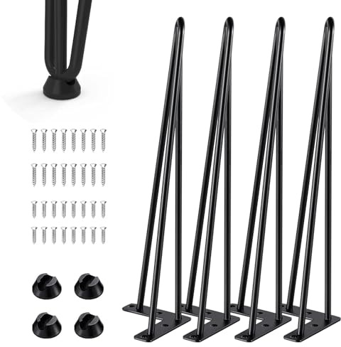 4 Stück Haarnadel Tischbeine Hairpin Legs, 3 Stange Haarnadel Füße, Metall Möbelfüße Mit Bodenschoner, 40cm/16'' Höhe für Couchtische, DIY Black Hairpin Couchtisch Beine für Schreibtisch Esstischbeine