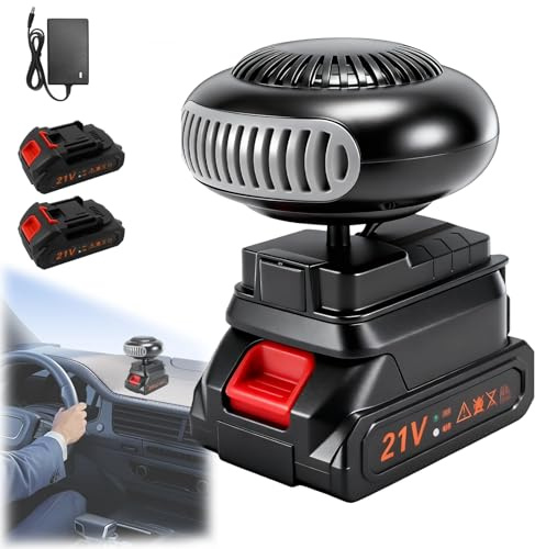 Auto Heizung mit Akku, 2026 New Mini Akku Heizlüfter mit Kippschutz, Wiederaufladbare Heizung mit USB-Anschluss für Camping, Zelt, Büro, Auto, Autoscheibenheizung (B. Zwei Batterien)