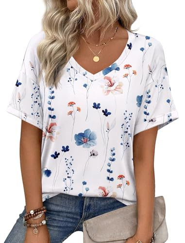 Zeagoo Maglietta Donna Maniche Corte T Shirt Casual Maglia Scollo a V | Tshirt Ampia Magliette Estive Blusa Tunica S-XXL