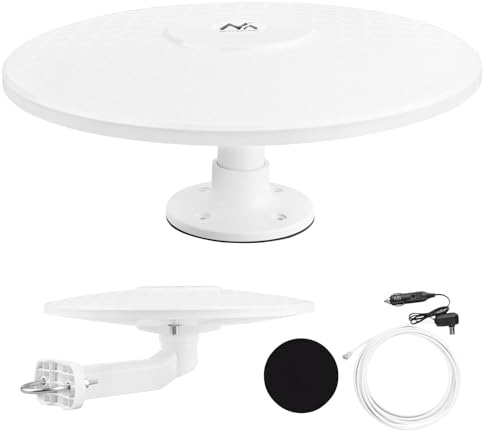 Antenne TV Active DVB-T2 HEVC Maclean MCTV-102/3/4 | Filtre LTE omnidirectionnel amplificateur 360 degrés Compact Mobile (Blanc MCTV-103, Camper, Allume-Cigare de Voiture)
