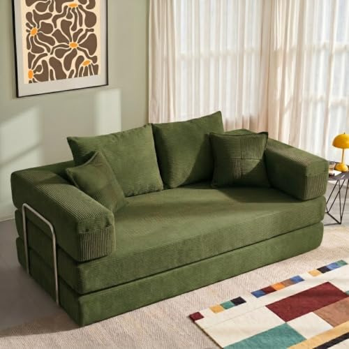 YINIX Sofá Cama 3 Plazas de 200cm, Sofá de Suelo Modular de Pana (Sin Montaje), Sofá Nube Plegable Sin Estructura, Funda Lavable, Cama de Invitados