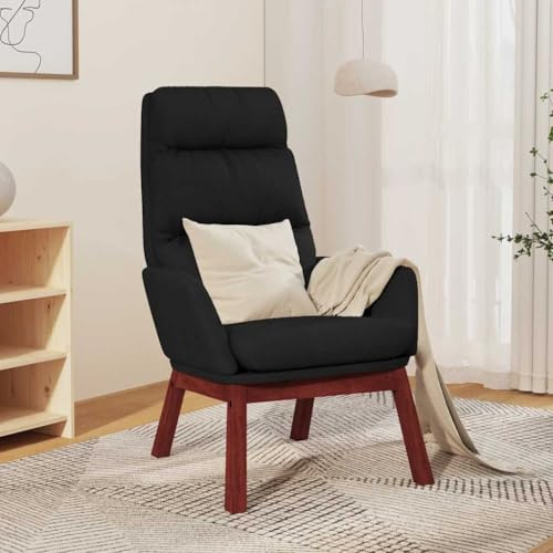 Bucmath Relaxfåtölj svart tyg, tjock vadderad med metallram, robust vardagsrumsstol för vuxna, bekväm sittplats 70 x 77 x 98 cm