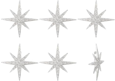 DICOSMETIC Lot de 6 broches étoile strass platine/or clair minimaliste broche étoile moderne explosion d'étoiles épingles à revers scintillantes accessoires de vêtements pour fête de Noël
