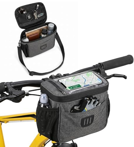 TLDBATICE 5.6L Sacoche Guidon Vélo, Sac Avant Vélo Étanche, Panier Grande Sacoche Velo avec Bretelles Réglables pour Téléphon Rangement Route Velo Electrique, Gris, 22x17x15cm