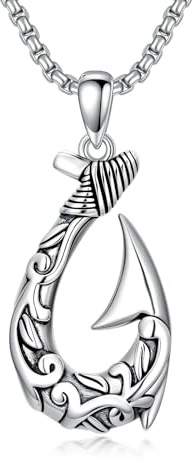 PROESS Fish Hook Necklace 925 Sterling Silver Hawaii Fishing Pendant Maui Fish Moana Jewelry Gifts for Men Father Brother Husband