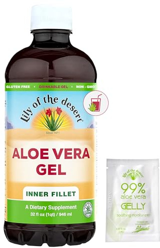 Lily of The Desert Aloe Vera Gel - Inner Fillet Filtered Drink with Natural Vitamins, Digestive Enzymes for Gut Health, Stomach Relief, Wellness, Glowing Skin, 32 Fl Oz, Gelly Sachet Included.