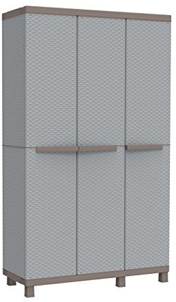 Terry, C-Rattan 102a, Multifunktionsschrank mit drei Türen in Rattan-Optik, 2 getrennte Innenräume, für innen und außen - 102x39x170 cm