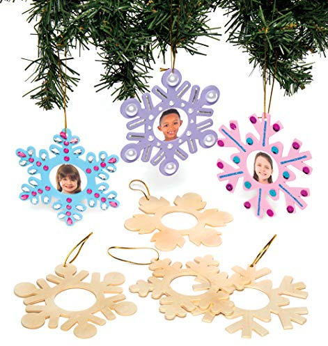 Baker Ross Weihnachtliche Holzfotorahmen-Anhänger Schneeflocke für Kinder zum Basteln und Bemalen – Kreatives, weihnachtliches Bastelset für Kinder (8 Stück), Weiß