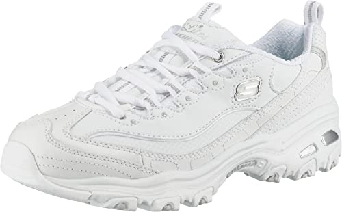 Skechers D'lites Fresh Start, Sneaker Mujer, White Leather Mesh Silver Trim L, 42 EU