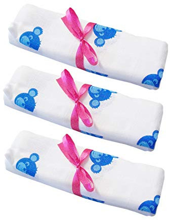 Odenwälder Mullwindeln Exclusiv Blaubär | Moltontücher/Baumwolltücher - 3er Pack | 80x80 cm, weiß | 100% Baumwolle super weich | Spucktücher, Flanelltücher