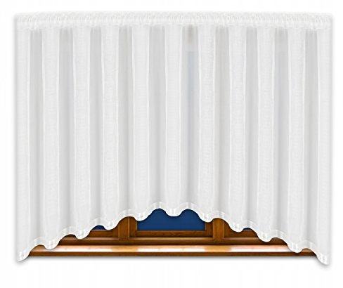 FKL DESIGN Home Deco Schöne Fertiggardine Fenstergardine Gardinen mit Kräuselband Gardine aus Voile mit Faltenband Kräuselband Store Bogen Kurz Modern Weiß 150x400 cm LB-165