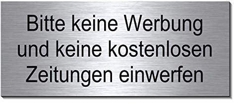 1 Stk. Keine Werbung, Keine kostenlosen Zeitungen, Briefkasten-Schild- Aluminium Edelstahloptik 60 x 25 mm selbstklebend (1 Stk.)