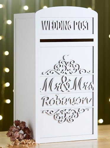 Personalised White Wooden MR & MRS Wedding Card Post Box Inc Padlock & Keys, Large Lockable Wooden Cards Box, Postbox for Receptions, Wedding Card Collection Box