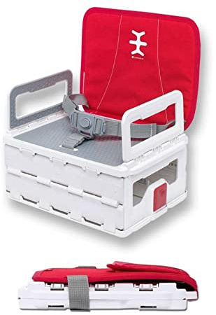 Nikidom - Flat Pack Booster Heather Red - Trona Portátil Bebé Ultra compacta - Plegable y Fácil de Transportar - Medidas: 30 x 23 x 12 cm - Fuerte y Segura - Apto para Lavavajillas
