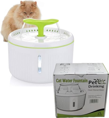Pet Friend Deluxe Cat Water Fountain (2L) – Super Quiet Pump & Illuminated Level Window – Filtered Fresh Water for Cats & Small Dogs with 3 pin Plug & 12v Transformer.