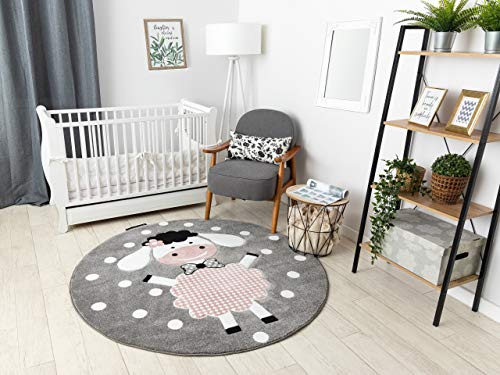 rugsx Kinderteppich Petit für Babyzimmer, Spielteppiche, Kinderzimmer, Dolly grau Kreis 140 cm