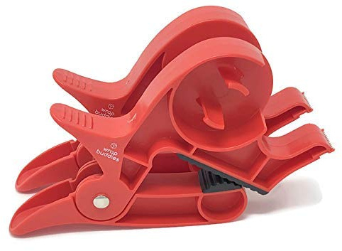 Wrap Buddies Tabletop Gift Wrapping Tool – Set of 2 Adjustable Wrapping Paper Table Clamps with Gift Wrap Tape Dispenser – One-Handed Tape Cutter – Perfect for Holidays and Crafting – Cherry Red