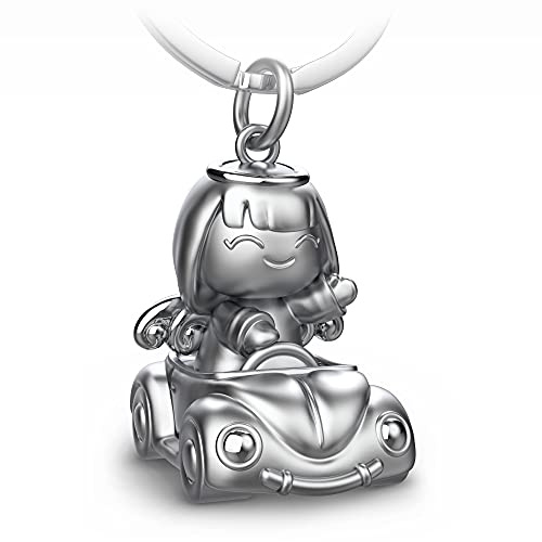 FABACH Portachiavi con angelo custode Carla in auto – grazioso ciondolo a forma di angelo in metallo – regalo portafortuna auto portachiavi patente di guida – guida con attenzione, argento