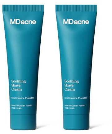 MDacne Shaving Cream for Acne-Prone Skin, 2 Pack, Soothing, Oil-Free, Eliminates Razor Burn, Cuts & Infections - Reduce Skin Irritation & Prevent Shave Bumps - Vegan, Paraben-Free & Cruelty-Free