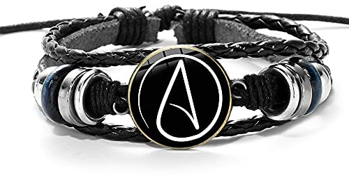 YMXCNM Armband för män, mode ateist ateism tecken läderarmband justerbara män handgjorda flerskikts flätade armband glas cabochon armringar Som visas B