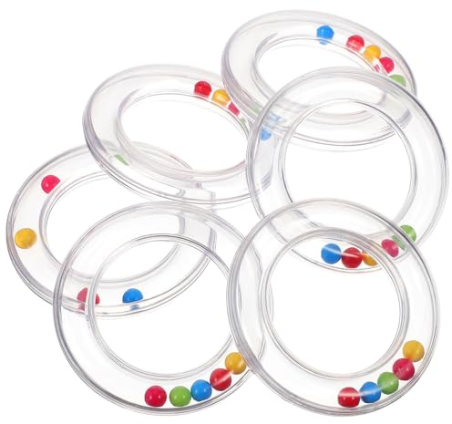 6Pcs Transparent Baby Rattles - Portable Baby Toy Rings with Visible Rolling Beads, Plastic Hand Bell Shaker,Easy-Grasp for Sensory Play Newborn Toddler (3.14 * 3.14 * 0.62in)