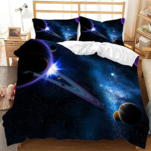 TULTOAP Kinder Bettwäsche Galaxie 135x200 cm 3D Planeten Bettwäsche Jungen Mädchen Sterne Universum Bettbezug Set Weicher und bequemer mit Reißverschluss und Kissenbezug (Galaxie C,135 x 200 cm)