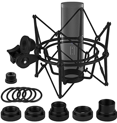 Geekria for Creators Soporte de Choque para micrófono Compatible con TONOR Q9,TC20,TC40,TC-2030,Adaptador de suspensión antivibración para micrófono,Abrazadera para Soporte de micrófono (Negro/Metal)