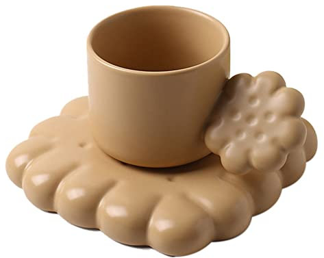 Graootoly Cute Biscuit Ceramic Coffee Cup Set with Biscuit- Latte Milk Mug Plate Birthday Gift(Brown)