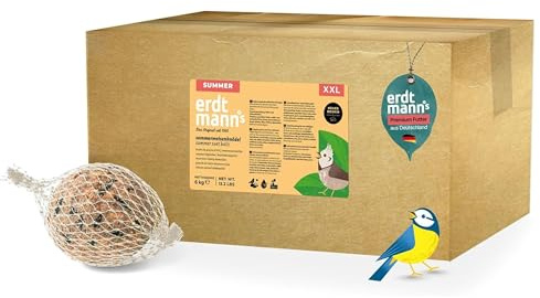 Erdtmanns Sommer-Meisenknödel XXL ohne Netz, 12 x 500 g – Riesige Wildvogelfutter-Knödel für den Sommer – Umweltfreundlich & energiereich – Ideal für Brutzeit & Jungvögel