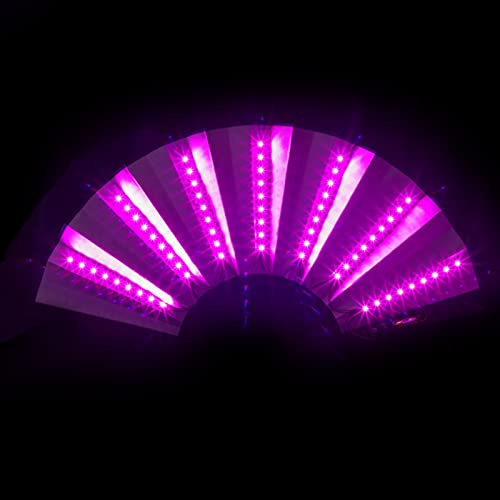 LED Glowing Hand Fan With Party Lights - Large Foldable Chinese Folding Design for Raves, Performance Shows, Festival Accessories and Dance - Women