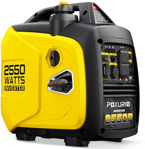 POXURIO 2550-Watt Portable Inverter Generator for Home Use, 1.06Gallon Large Fuel Tank Up to 10 Hours Use, 120V Gas Powered Generator Super Quiet - EPA Compliant-Yellow
