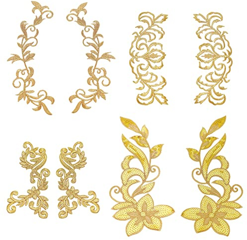 NBEADS 8 Stück 4 Stile Stickerei Spitze Blumen Patches, Aufnäher Zum Aufbügeln Aufnäher Goldene Blumen Applikationen für Brautkleid Dekoration Reparatur Kleidung Rucksäcke Jeans Caps