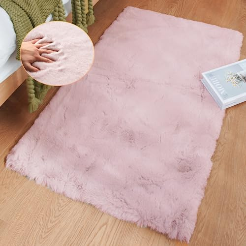 ORINOVA Tapis Rose Moelleux 60x90 cm Fausse Fourrure Doux Chambre Fille Lavable Descente De Lit Poil Ras Petit Pink Deco Rug Rectangulaire