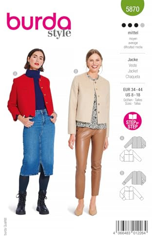 Burda Schnittmuster, 5870, Jacken selber nähen [Damen, Gr. 34-44] Level 3 für Fortgeschrittene