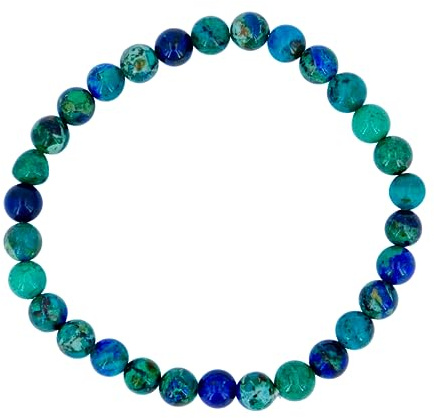 Taddart Minerals – Blau Grünes Armband aus den natürlichen Edelsteinen Azurit und Malachit mit 6 mm Kugeln auf elastischem Nylonfaden aufgezogen – handgefertigt