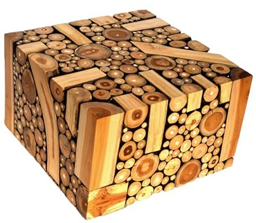 Brillibrum Design Kleiner Beistelltisch Teakholz Sitzhocker handgefertigter Beistelltisch Teak Hocker kleine Baumscheiben Couchtisch Asthocker Fußhocker (25x40x40 cm)