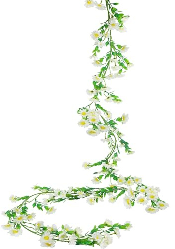 CISDUEO Guirnalda de flores artificiales de seda silvestres, flores silvestres de primavera, flores falsas para colgar, hiedra blanca, margaritas, hojas verdes, para pared, fiesta, boda, arco,