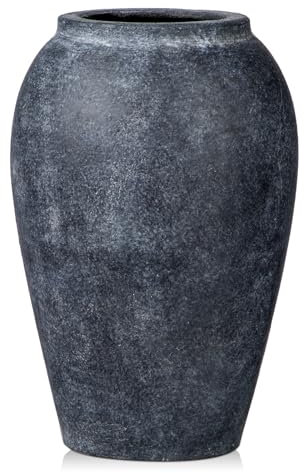 Oairse Handgjord blomvas, 25 cm hög terrakottavas, vintage keramiska vaser för blommor, rustika antika vaser, dekor, bred mun, matt finish för hemmakontor, restaurang, kafé dekoration