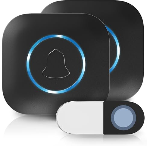 Heidemann kabellose Funkklingel- Set Blackline Haustür - erweiterbar - hohe Reichweite - wasserdicht- Türklingel mit LED - 2 Empfänger & 1 Sender - Plug-In Funkgong -schwarz - Doorbell